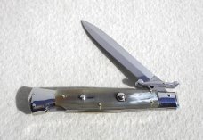 NEW OLD STOCK ITALIAN STILETTO 9" GENUINE BRAZILIAN HORN SWING GUARD KNIFE 