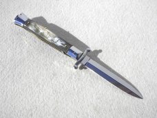 NEW OLD STOCK ITALIAN STILETTO 9" GENUINE BRAZILIAN HORN SWING GUARD KNIFE 