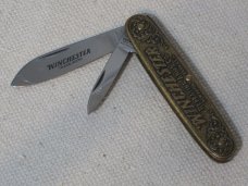 Winchester Repeating Arms Co. Model 1873 Brass Handle 2 Blade Pocket Knife Winchester Repeating Arms Co. Model 1873 Brass Handle 2 Blade Pocket Knife