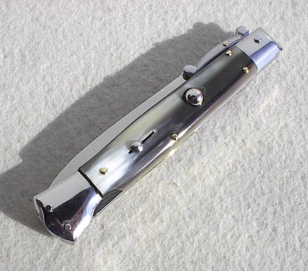 NEW OLD STOCK ITALIAN STILETTO 9" GENUINE BRAZILIAN HORN SWING GUARD KNIFE 