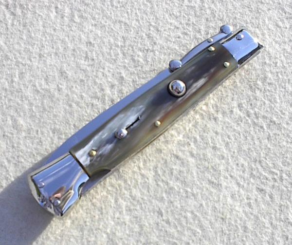 NEW OLD STOCK ITALIAN STILETTO 9" GENUINE BRAZILIAN HORN SWING GUARD KNIFE