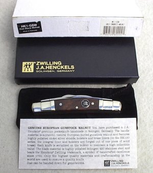 RARE J. A. HENCKLES 4 BLADE CONGRESS / EUROPEAN GUNSTOCK WALNUT HANDLES SOLINGEN GERMANY KNIFE W/BOX
