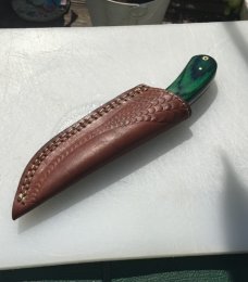 Fixed Blade Damascus Hunter - File work on spine - Beautiful hardwood handle & Leather Sheath Fixed Blade Damascus Hunter - File work on spine - Beautiful hardwood handle & Leather Sheath
