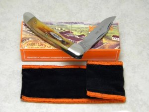 Marbles M.S.A. Co. 02 Gladstone, Mich USA Peach Seed Bone Linerlock Copperhead Knife in Box c.2002