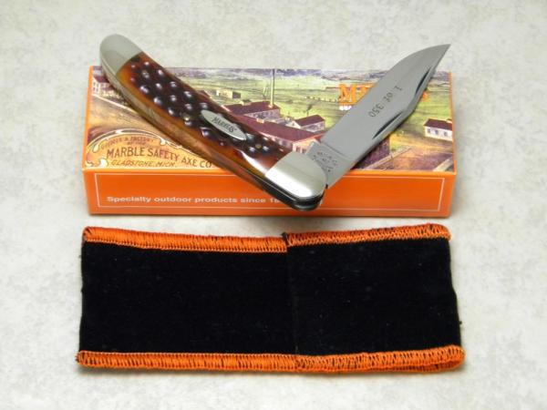 Marbles M.S.A. Co. 02 Gladstone, Mich USA Corn Cob Bone Linerlock Copperhead Knife in Box c.2002