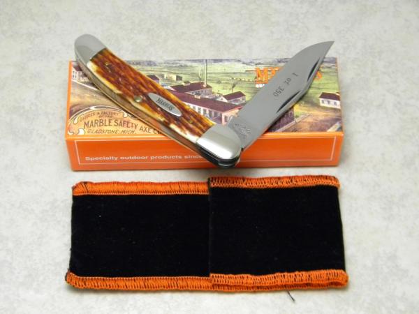 Marbles M.S.A. Co. 02 Gladstone, Mich USA Orange Jig Bone Linerlock Copperhead Knife in Box c.2002 Marbles M.S.A. Co. 02 Gladstone, Mich USA Orange Jig Bone Linerlock Copperhead Knife in Box c.2002