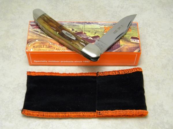 Marbles M.S.A. Co. 02 Gladstone, Mich USA Brown Jig Bone Linerlock Copperhead Knife in Box c.2002 Marbles M.S.A. Co. 02 Gladstone, Mich USA Brown Jig Bone Linerlock Copperhead Knife in Box c.2002