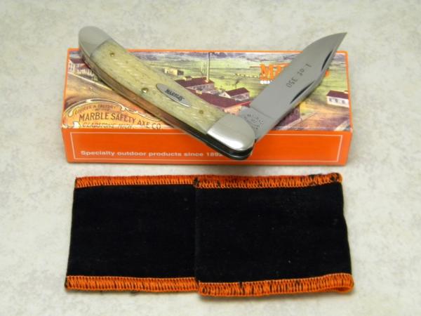 Marbles M.S.A. Co. 02 Gladstone, Mich USA White Jig Bone Linerlock Copperhead Knife in Box c.2002 Marbles M.S.A. Co. 02 Gladstone, Mich USA White Jig Bone Linerlock Copperhead Knife in Box c.2002