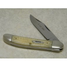 Marbles M.S.A. Co. 02 Gladstone, Mich USA White Jig Bone Linerlock Copperhead Knife in Box c.2002 Marbles M.S.A. Co. 02 Gladstone, Mich USA White Jig Bone Linerlock Copperhead Knife in Box c.2002