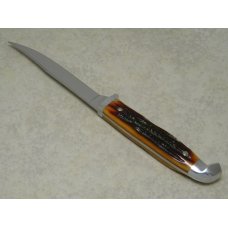 Queen Cut. Co. Titusville PA #85 Bone "Bird and Trout" Fixed Blade Sheath Knife in Box Queen Cut. Co. Titusville PA #85 Bone "Bird and Trout" Fixed Blade Sheath Knife in Box