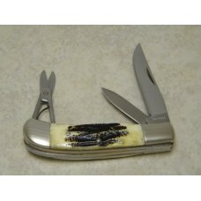 Browning Japan Model 531 Bone Stag Pocket Knife with Clip, Pen and Scissors in Box