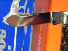 Older Bulldog Brand Stockman Pocket Knife w/ Great Red to Chestnut Handles & Frost Blade Etch Older Bulldog Brand Stockman Pocket Knife w/ Great Red to Chestnut Handles & Frost Blade Etch