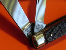 Older Bulldog Brand Stockman Pocket Knife w/ Great Red to Chestnut Handles & Frost Blade Etch Older Bulldog Brand Stockman Pocket Knife w/ Great Red to Chestnut Handles & Frost Blade Etch