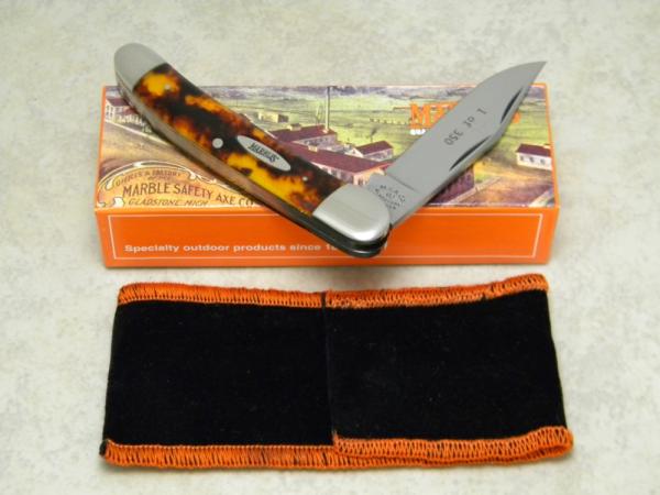Marbles M.S.A. Co. 02 Gladstone, Mich USA Tortoise Shell Linerlock Copperhead Knife in Box c.2002