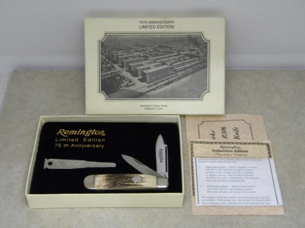 Remington UMC USA R106 Stag 75th Anniversary Jack Knife with Knife Opener in Box Remington UMC USA R106 Stag 75th Anniversary Jack Knife with Knife Opener in Box