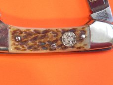 Battle Axe -Shouse & Hardin The Gambler Theme, 2 Blade Stag Handle ButterBean Knife +Blade Etching
