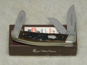 Schatt & Morgan Keystone Series XVIII Brown Worm Groove Bone 043160 Sowbelly Knife in Box c.2008