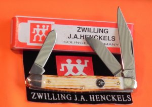 J A Henckels 3 Blade Stockman Pocket Knife (HK-3-BWP) w/ Natural Torched Bone Handles! NOS & M/NM