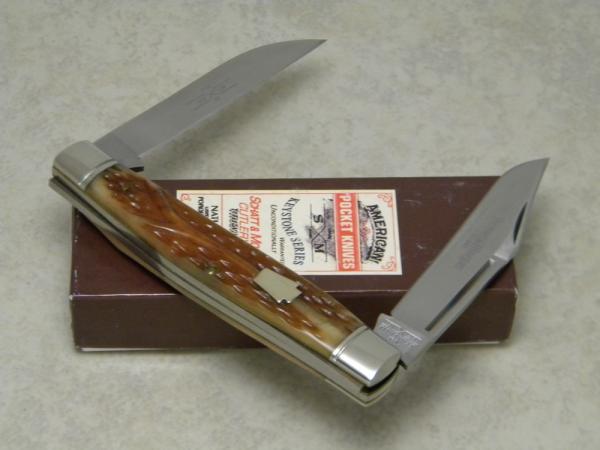 Schatt & Morgan Keystone Series XX Reverse Worm Groove Bone 042149 Moose Knife in Box c.2010