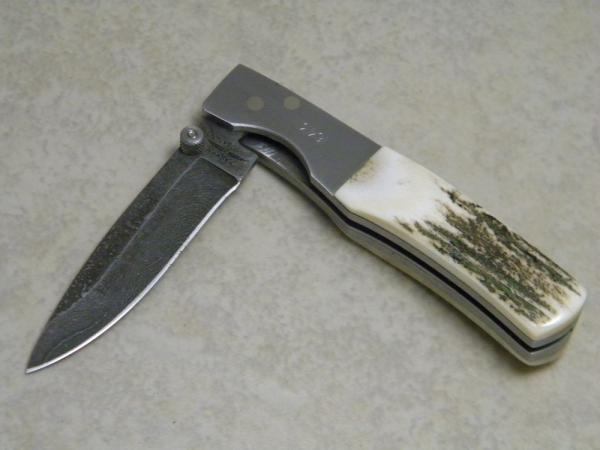 Parker USA Stag Damascus Linerlock Barlow Knife 