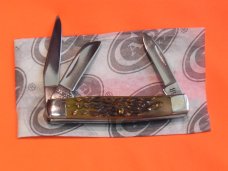 Case xx 1988 3 Blade Small Stockman (G63033 SS) Knife w/ Green Bone Handles +Jean Case Blade Etching