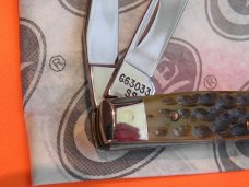 Case xx 1988 3 Blade Small Stockman (G63033 SS) Knife w/ Green Bone Handles +Jean Case Blade Etching