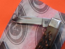 Case xx 1988 3 Blade Small Stockman (G63033 SS) Knife w/ Green Bone Handles +Jean Case Blade Etching