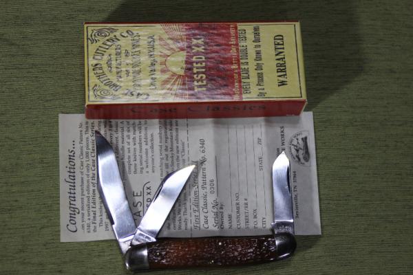 Vintage 1996 Case XX Classic 6340 Large Stockman Etch Bowtie Honey knife serial #306 (#62) Vintage 1996 Case XX Classic 6340 Large Stockman Etch Bowtie Honey knife serial #306 (#62)