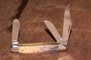 Vintage 1998 Case XX 6347 Stockman Appalosa Purple Bone Handle Knife (#128)