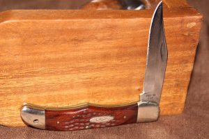 Vintage 1979 Case XX 6165 SAB Laminated wood Folding Hunter knife (#177)