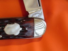 Cattaraugus (Russell) SleeveBoard Whittler Pocket Knife w/  Chestnut (redish) Bone Handles -NOS