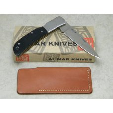 Al Mar AUS-8 FM Co Japan Micarta 1003-BM Falcon Classic Lockback Knife and Leather Pouch in Box