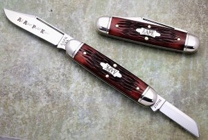 2017 AAPK Club Knife - 3 3/4" Churchill - Rust Red Jigged Bone- 1095 Steel Blades