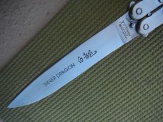 vintage 1980's valor silver dragon stainless drop point balisong butterfly knife made in japan