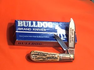 Vint Bulldog Brand HAND MADE, 2 Blade "Bright Leaf North Carolina" Barlow w/ GreatDeer Stag Handles