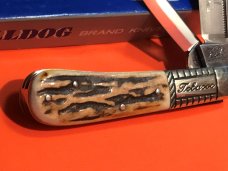 Vint Bulldog Brand HAND MADE, 2 Blade "Bright Leaf North Carolina" Barlow w/ GreatDeer Stag Handles Vint Bulldog Brand HAND MADE, 2 Blade "Bright Leaf North Carolina" Barlow w/ GreatDeer Stag Handles