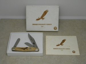 Boker Solingen Germany 1990 Wildlife Series "Bald Eagle" American White Oak Stockman Knife in Box
