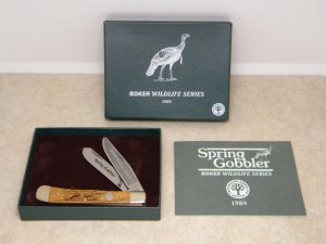 Boker Solingen Germany 1989 Wildlife Series "Spring Gobbler" American Oak Trapper Knife in Box