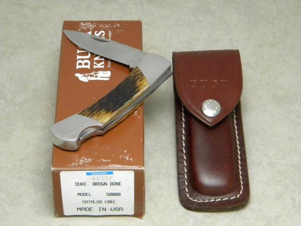 Buck USA Model 500BB Brown Bone Duke Lockback Knife & Pouch in Box c.1990