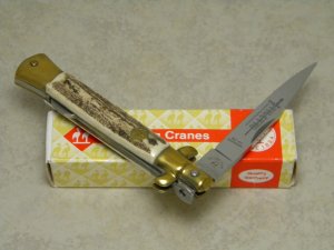 Kissing Crane KC47 Rostfrei Made in Germany Stag Medium Stiletto Knife in Box