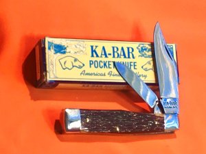 Vintage Ka-Bar 2 Blade Jack / GunStock Pocket Knife with Derlin Handles -NOS