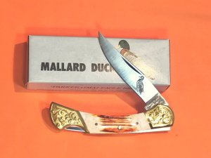 Vintage Parker IMAI K-74 Lockback Pocket Knife w A Mallard Duck Blade Etching -+ Orig Box -NOS