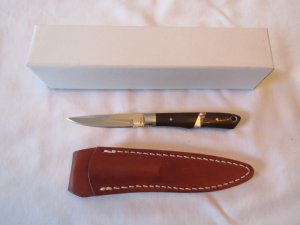 Moki Bird & Trout Knife AUS 8 Steel Rosewood Abalone MOP with Leather Sheath