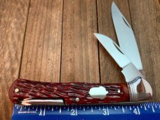 Queen Cutlery #1 Wood Linerlock Hawkbill Knife Etched Blade No Tang Stamp
