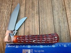 Queen Cutlery #1 Wood Linerlock Hawkbill Knife Etched Blade No Tang Stamp