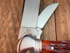 Queen Cutlery #1 Wood Linerlock Hawkbill Knife Etched Blade No Tang Stamp