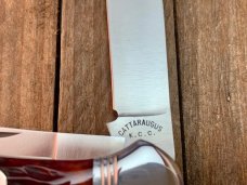 Queen Cutlery #1 Wood Linerlock Hawkbill Knife Etched Blade No Tang Stamp