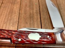 Queen Cutlery #1 Wood Linerlock Hawkbill Knife Etched Blade No Tang Stamp