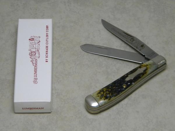 Schrade + USA TM-4 Green Bone "Lumberman" Slimline Trapper Farmers Jack Knife in Box
