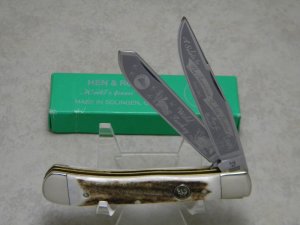 Hen and Rooster Bertram Cutlery Solingen Germany Stag 312-DS/TH Turkey Hunter Trapper Knife in Box